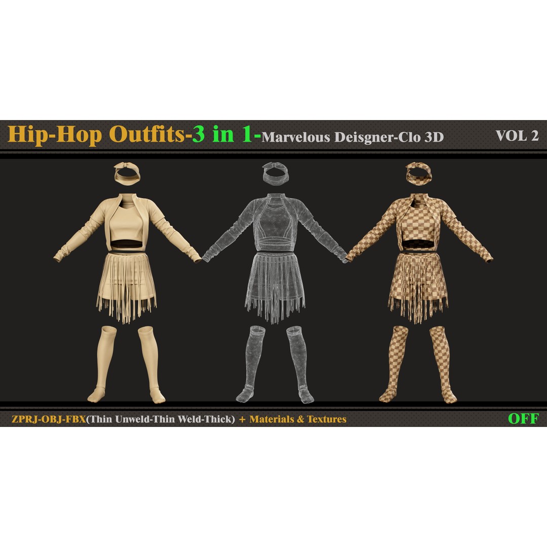 Hip-Hop Outfit 3D Model – Fashion Clothing Set, FBX & OBJ Formats - View 3
