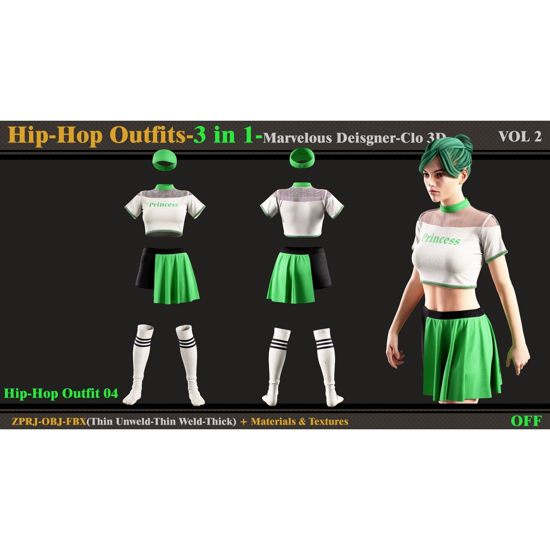 Hip-Hop Outfit 3D Model – Fashion Clothing Set, FBX & OBJ Formats - View 4