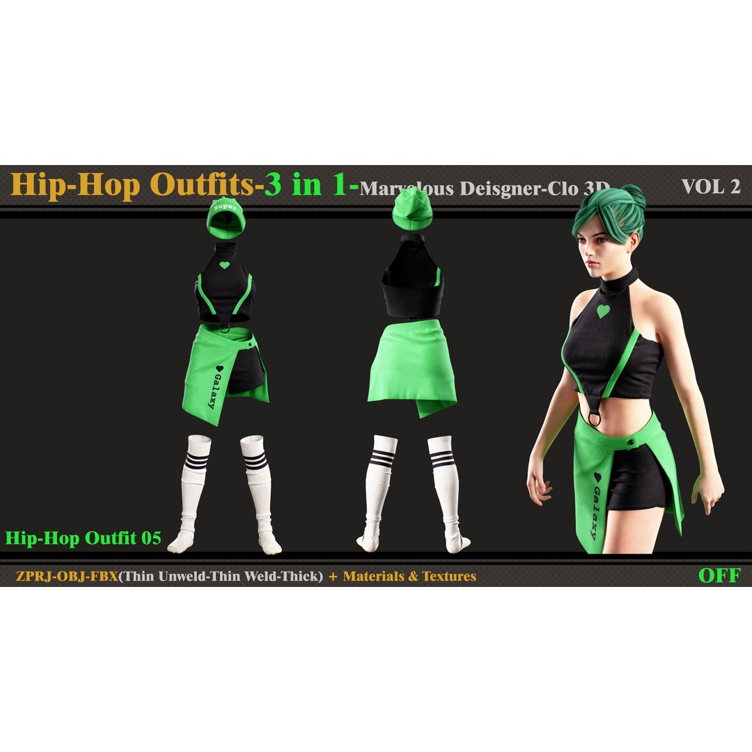 Hip-Hop Outfit 3D Model – Fashion Clothing Set, FBX & OBJ Formats - View 5
