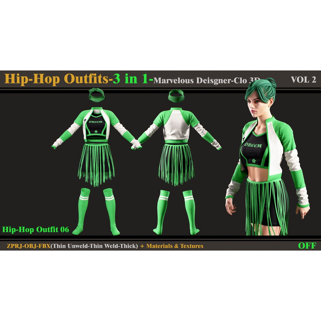 Hip-Hop Outfit 3D Model – Fashion Clothing Set, FBX & OBJ Formats - View 6