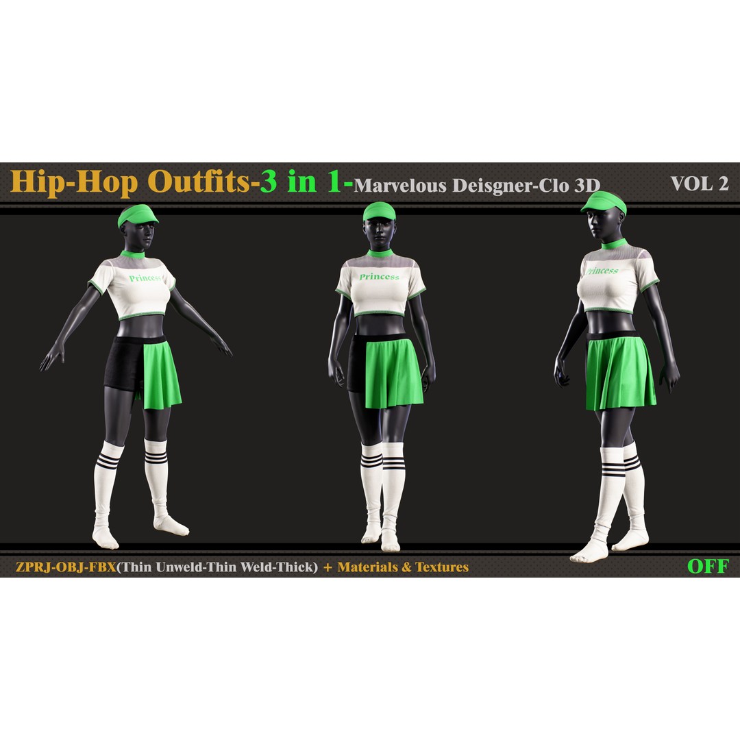 Hip-Hop Outfit 3D Model – Fashion Clothing Set, FBX & OBJ Formats - View 7