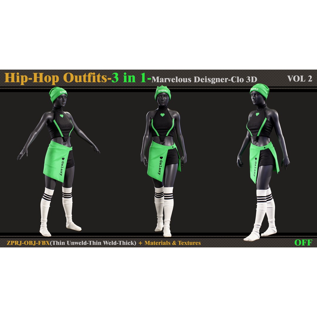 Hip-Hop Outfit 3D Model – Fashion Clothing Set, FBX & OBJ Formats - View 8