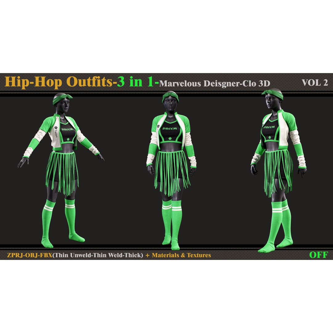 Hip-Hop Outfit 3D Model – Fashion Clothing Set, FBX & OBJ Formats - View 9
