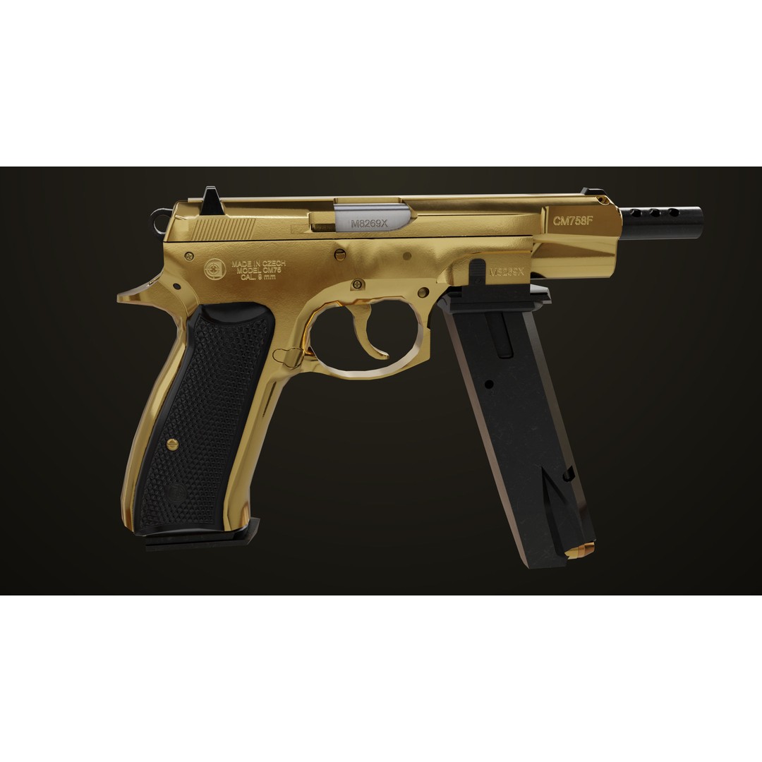 Pistol 09 Gold 3D Model – Low Poly Game Ready Gun with PBR Textures - View 10