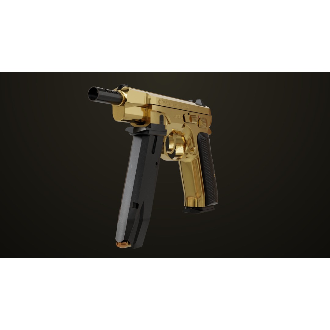 Pistol 09 Gold 3D Model – Low Poly Game Ready Gun with PBR Textures - View 11