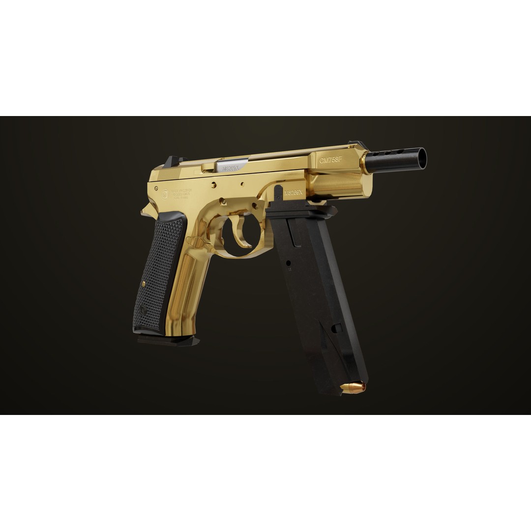 Pistol 09 Gold 3D Model – Low Poly Game Ready Gun with PBR Textures - View 12