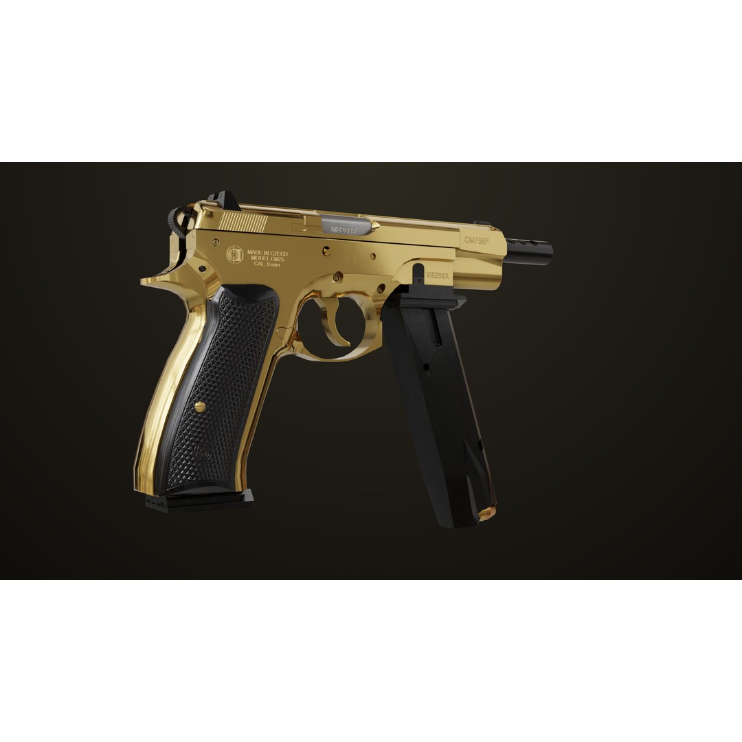 Pistol 09 Gold 3D Model – Low Poly Game Ready Gun with PBR Textures - View 13