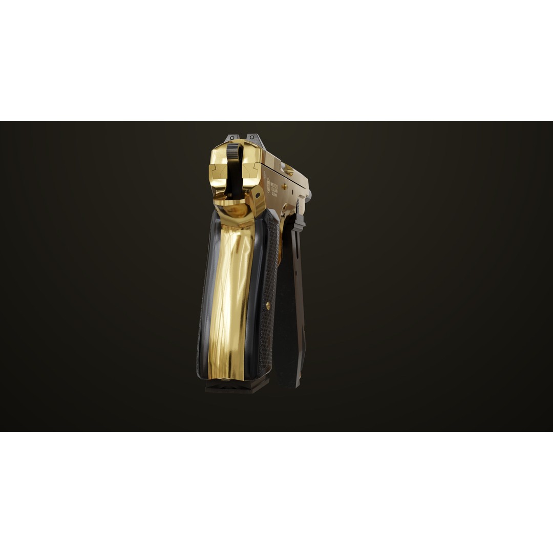 Pistol 09 Gold 3D Model – Low Poly Game Ready Gun with PBR Textures - View 14