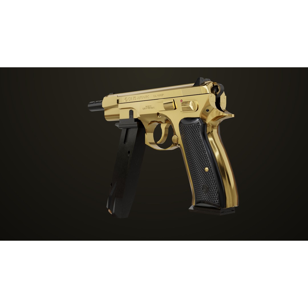 Pistol 09 Gold 3D Model – Low Poly Game Ready Gun with PBR Textures - View 15