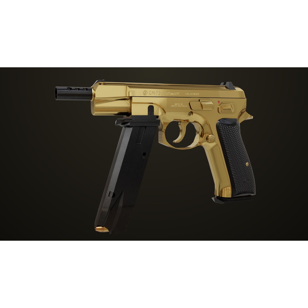 Pistol 09 Gold 3D Model – Low Poly Game Ready Gun with PBR Textures - View 16