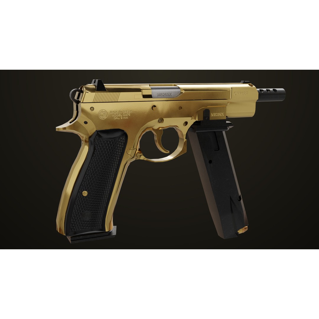 Pistol 09 Gold 3D Model – Low Poly Game Ready Gun with PBR Textures - View 17