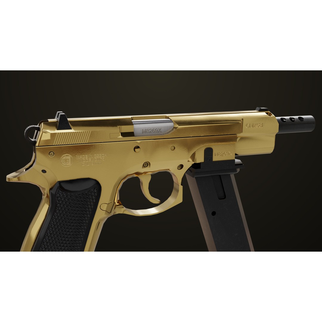 Pistol 09 Gold 3D Model – Low Poly Game Ready Gun with PBR Textures - View 18