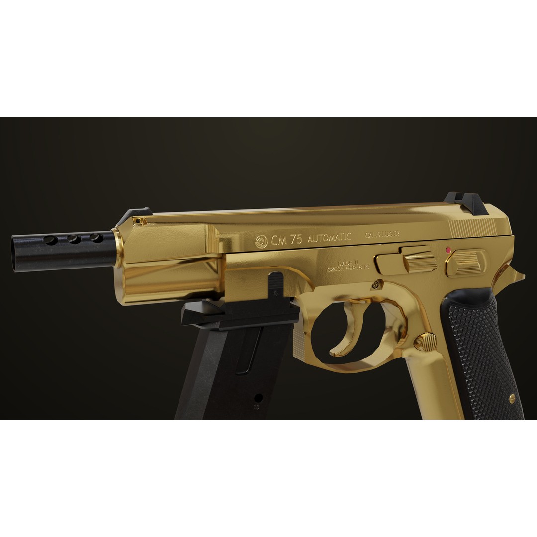 Pistol 09 Gold 3D Model – Low Poly Game Ready Gun with PBR Textures - View 19