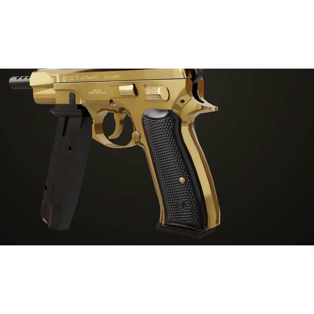 Pistol 09 Gold 3D Model – Low Poly Game Ready Gun with PBR Textures - View 20