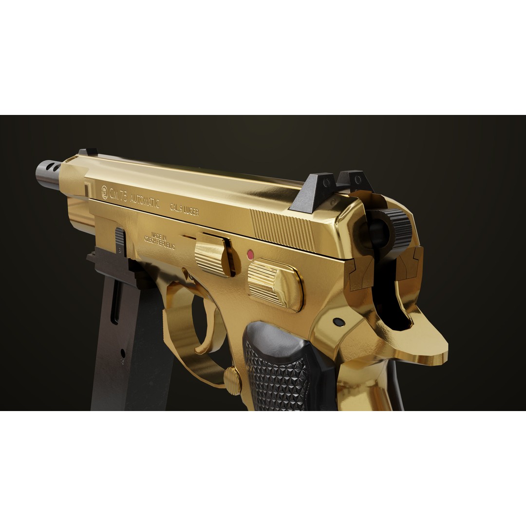 Pistol 09 Gold 3D Model – Low Poly Game Ready Gun with PBR Textures - View 22