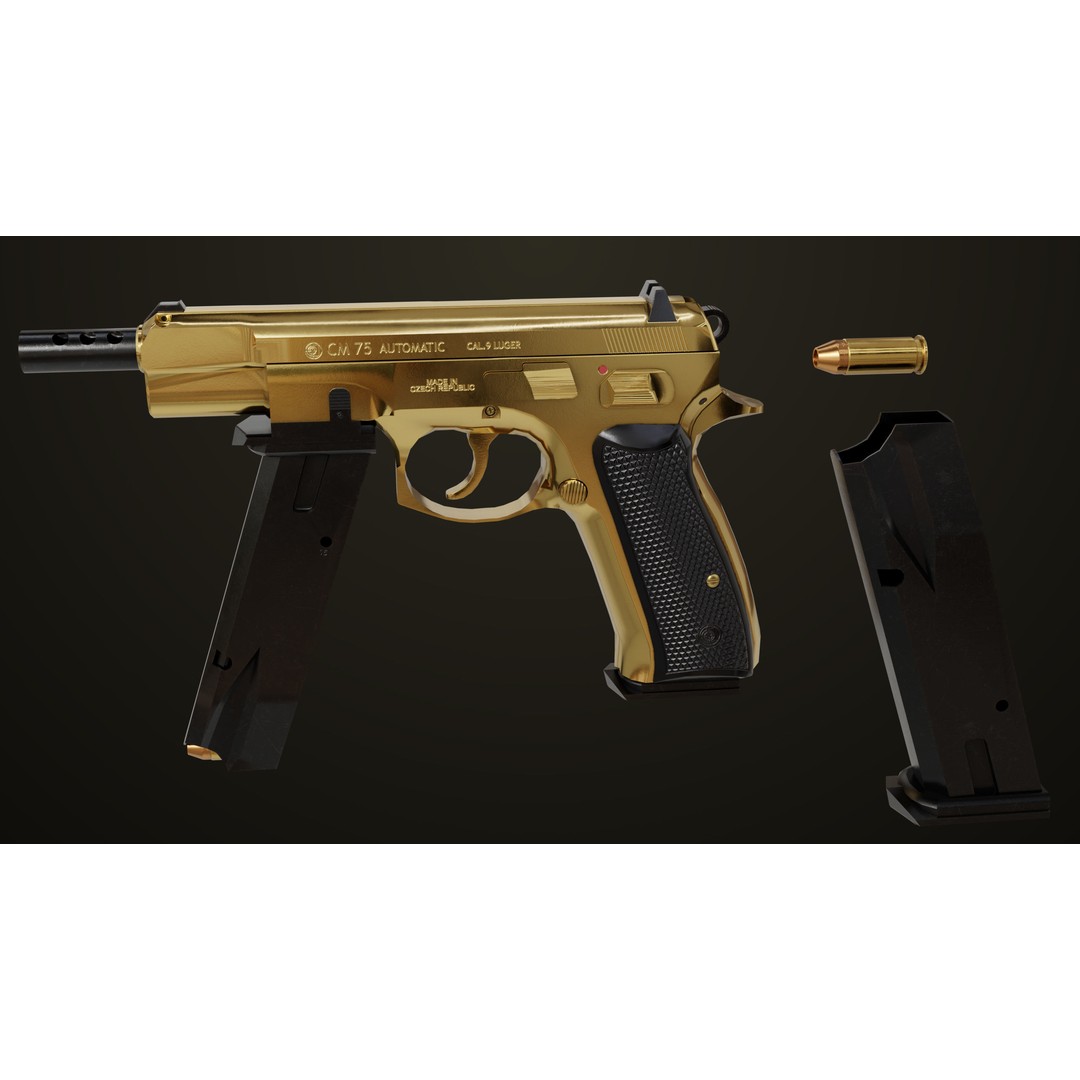 Pistol 09 Gold 3D Model – Low Poly Game Ready Gun with PBR Textures - View 23
