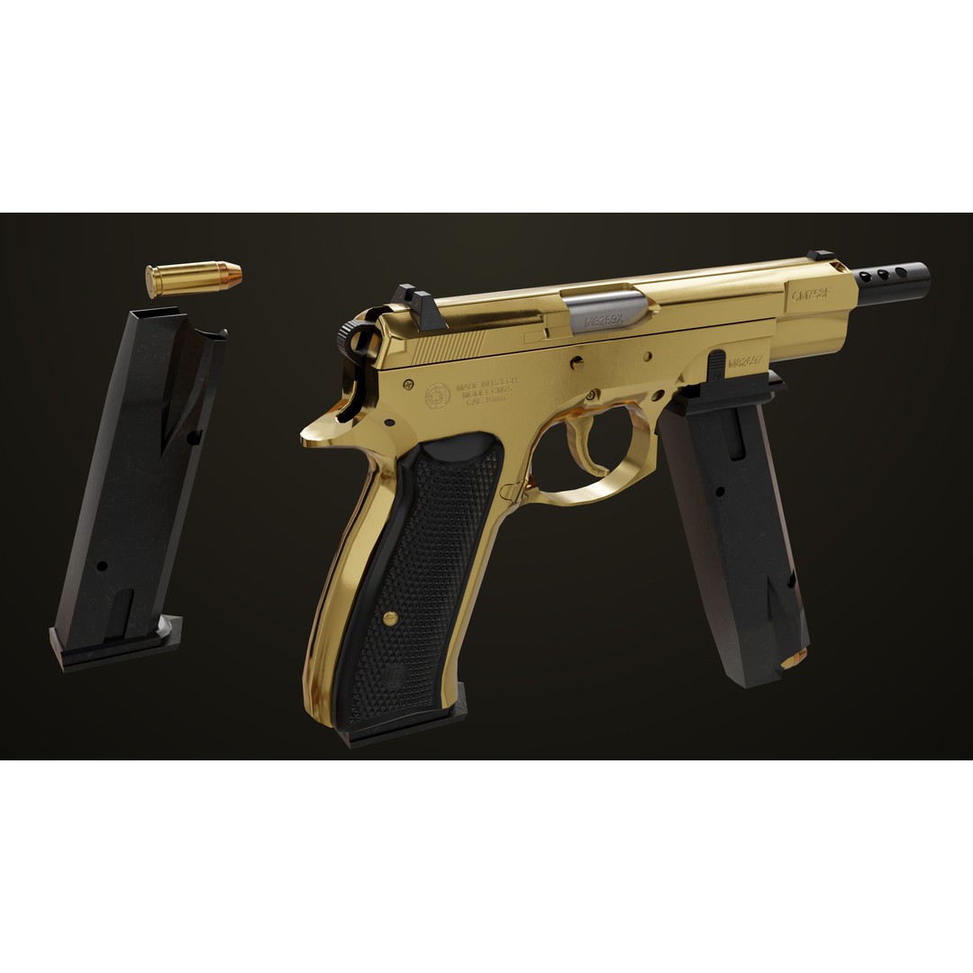 Pistol 09 Gold 3D Model – Low Poly Game Ready Gun with PBR Textures - View 24