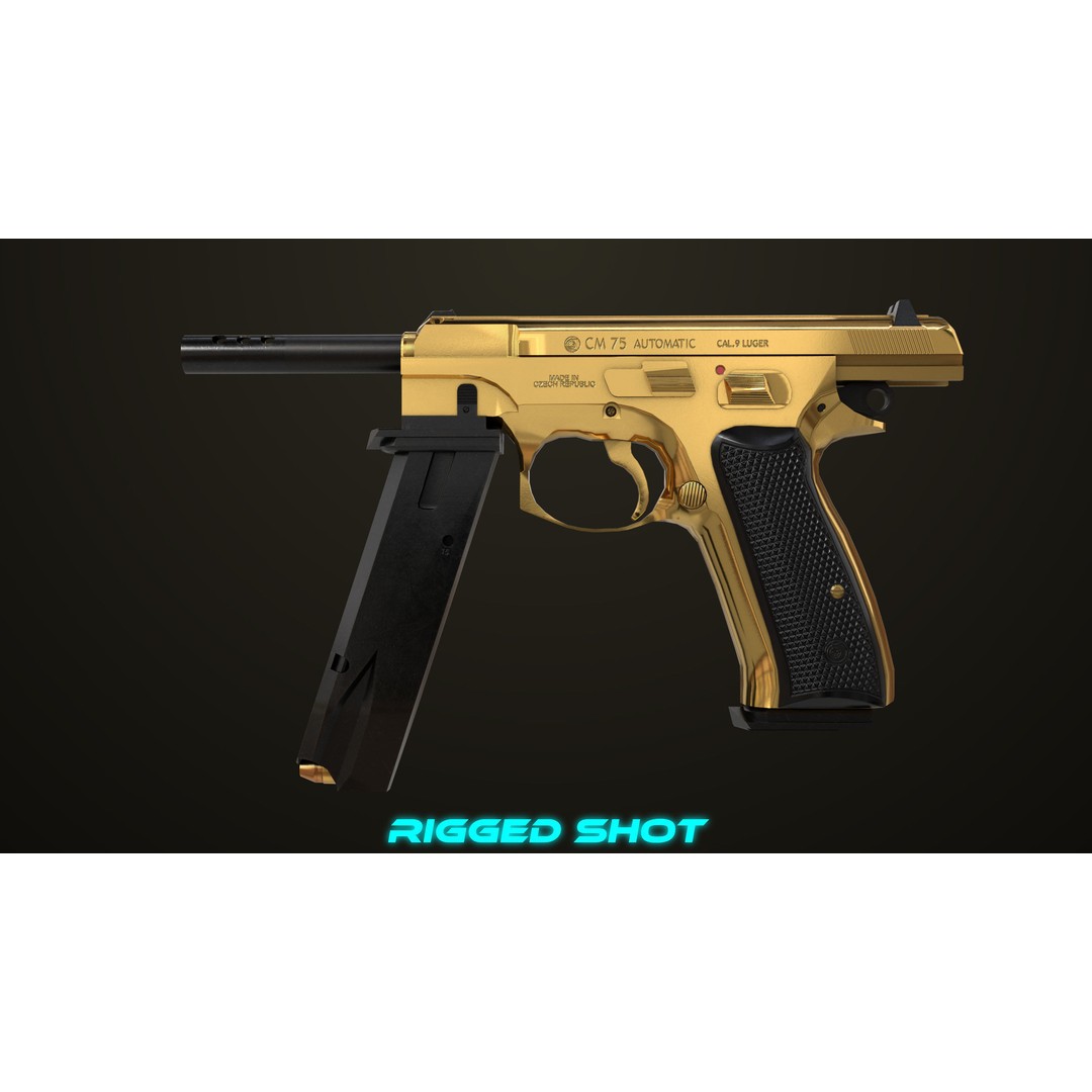 Pistol 09 Gold 3D Model – Low Poly Game Ready Gun with PBR Textures - View 26