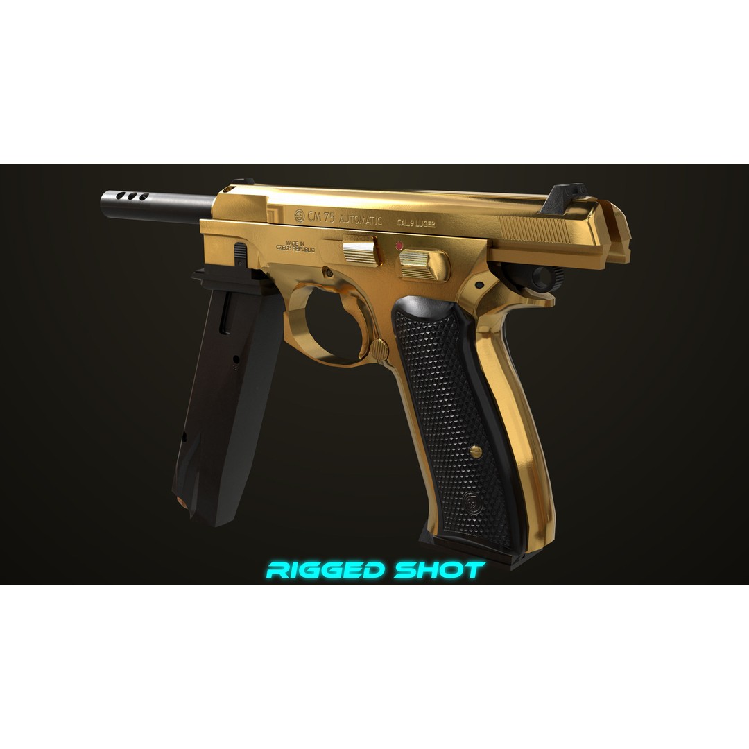Pistol 09 Gold 3D Model – Low Poly Game Ready Gun with PBR Textures - View 27