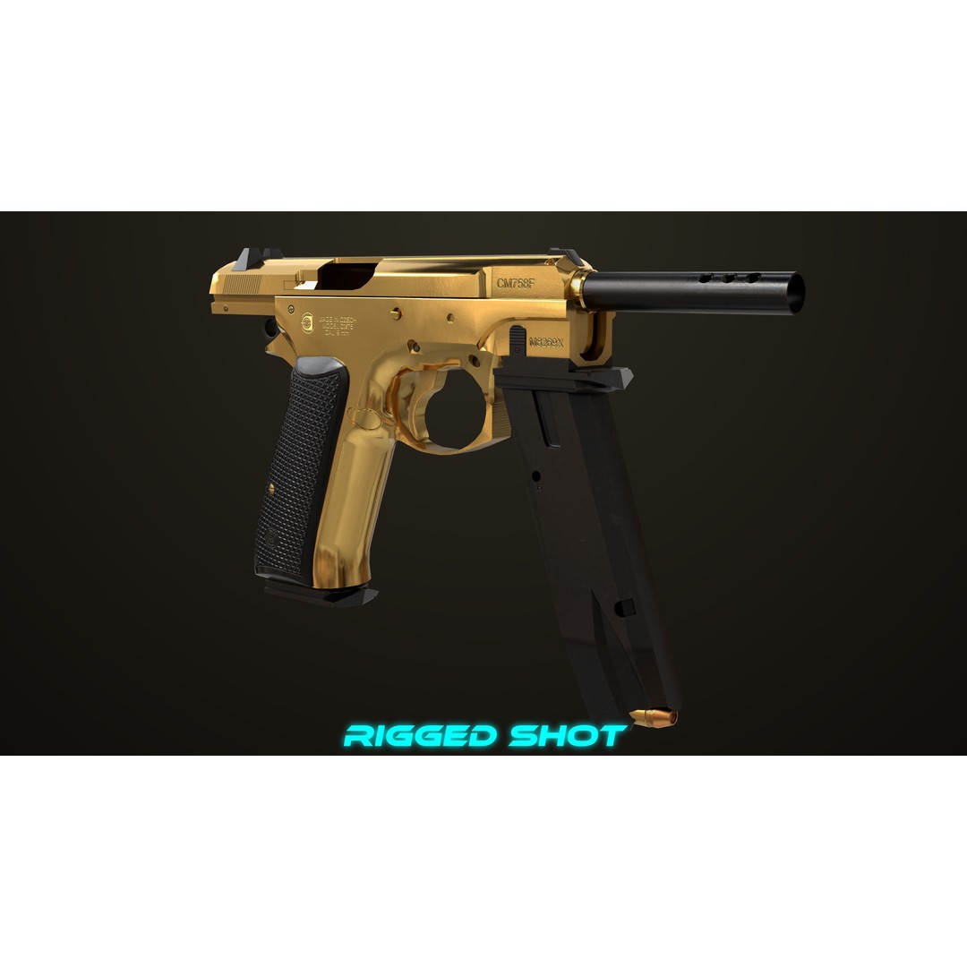 Pistol 09 Gold 3D Model – Low Poly Game Ready Gun with PBR Textures - View 28