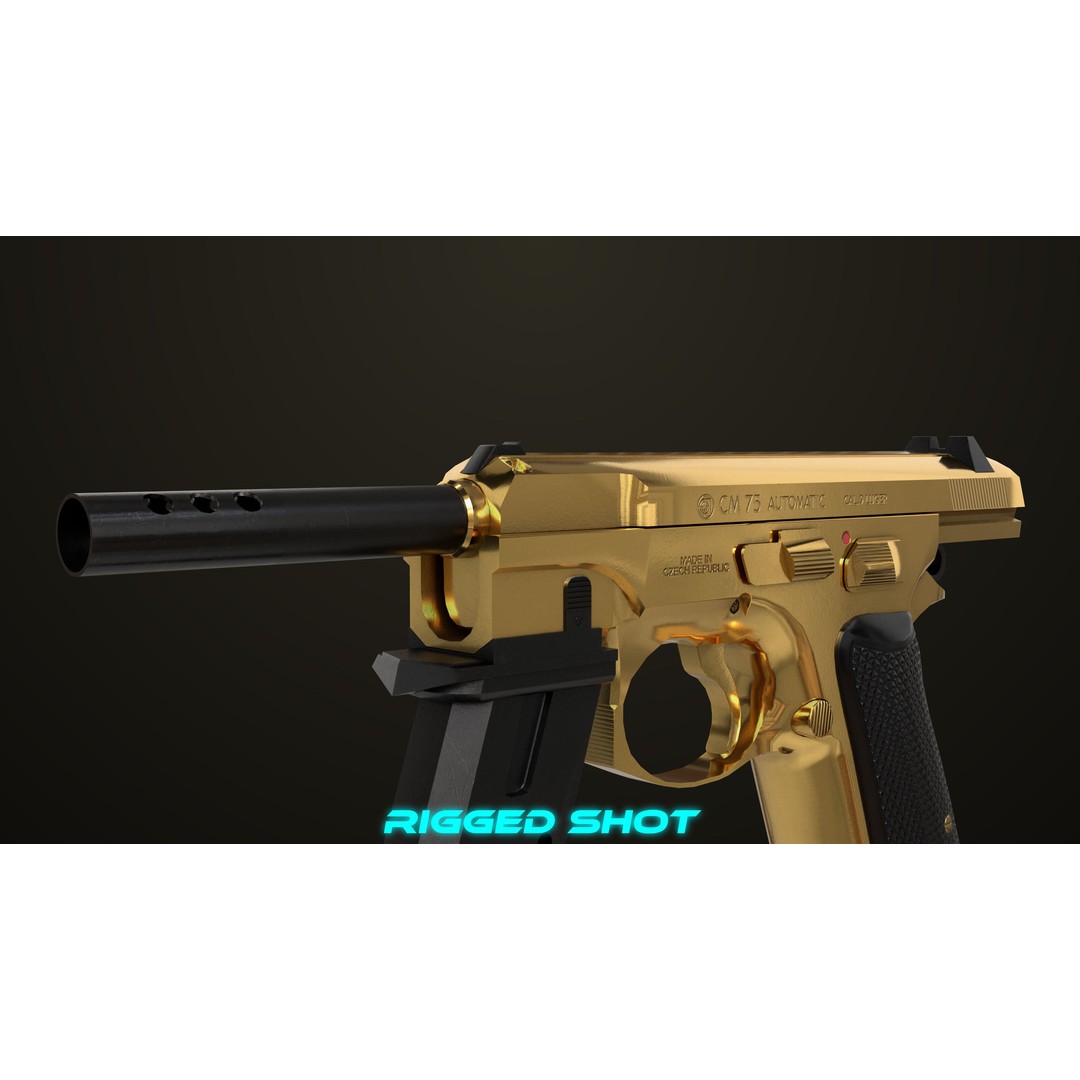 Pistol 09 Gold 3D Model – Low Poly Game Ready Gun with PBR Textures - View 29