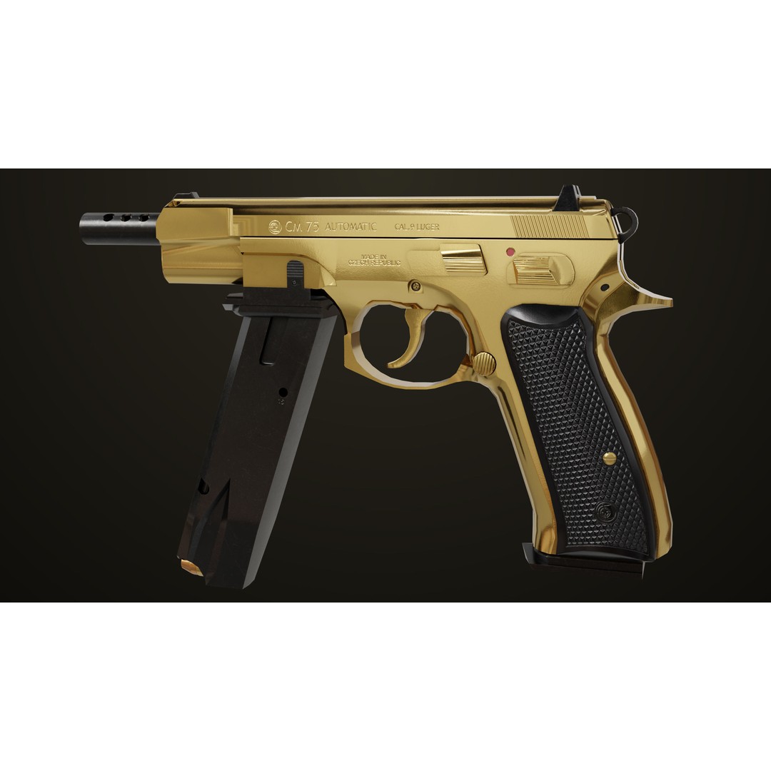 Pistol 09 Gold 3D Model – Low Poly Game Ready Gun with PBR Textures - View 3