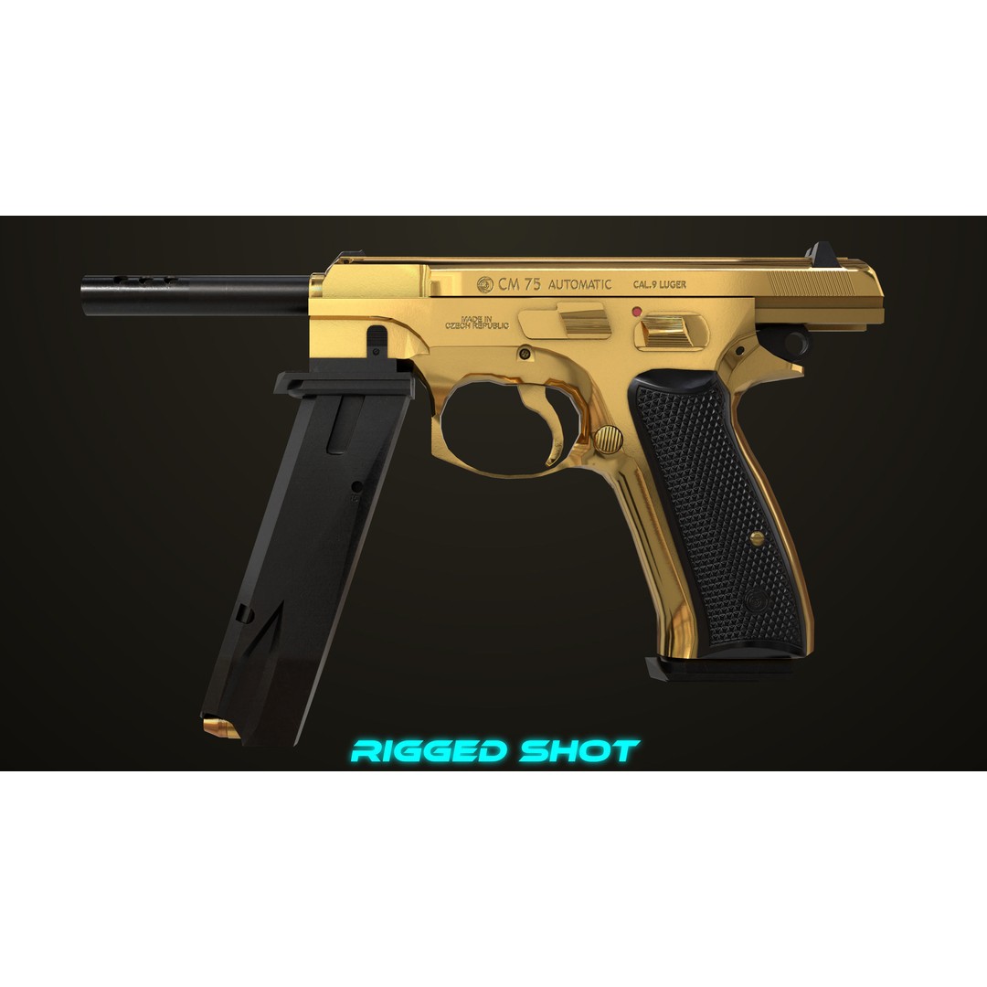 Pistol 09 Gold 3D Model – Low Poly Game Ready Gun with PBR Textures - View 31
