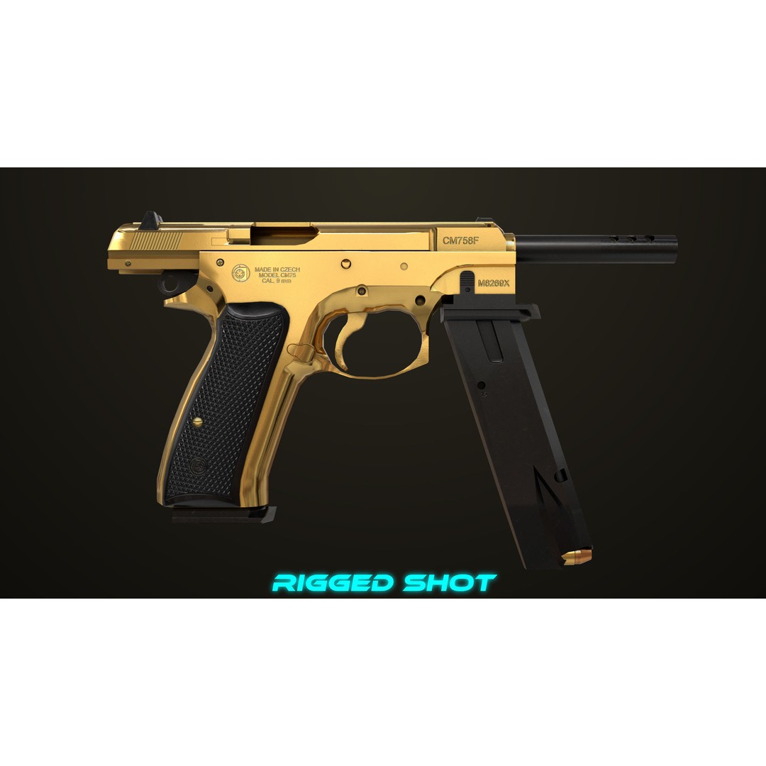 Pistol 09 Gold 3D Model – Low Poly Game Ready Gun with PBR Textures - View 32