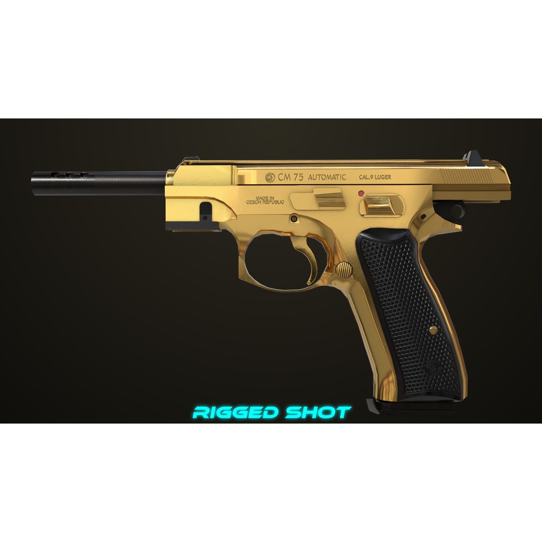Pistol 09 Gold 3D Model – Low Poly Game Ready Gun with PBR Textures - View 33