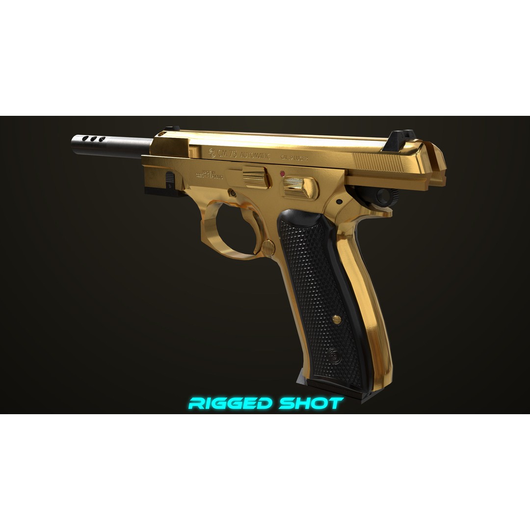 Pistol 09 Gold 3D Model – Low Poly Game Ready Gun with PBR Textures - View 34