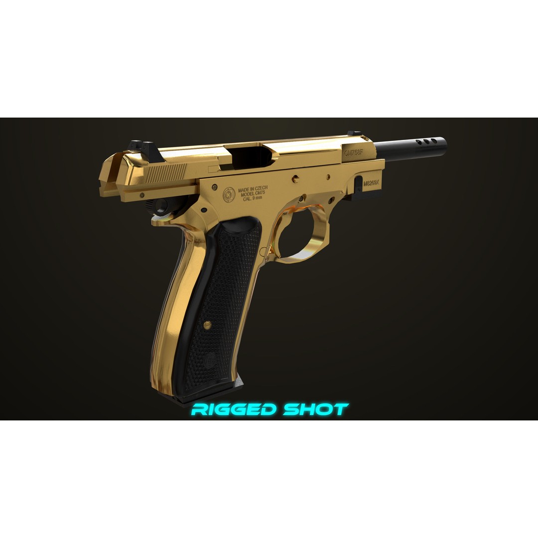 Pistol 09 Gold 3D Model – Low Poly Game Ready Gun with PBR Textures - View 35