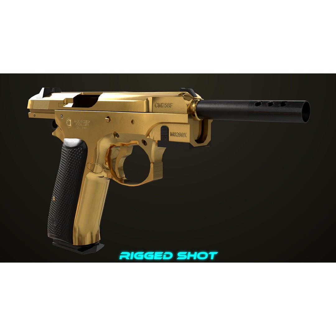 Pistol 09 Gold 3D Model – Low Poly Game Ready Gun with PBR Textures - View 36