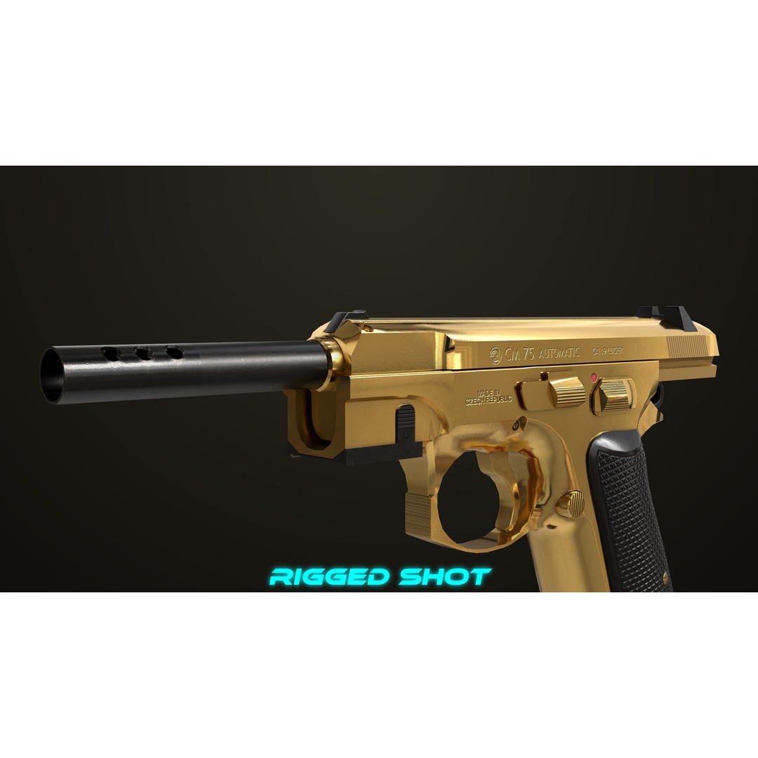 Pistol 09 Gold 3D Model – Low Poly Game Ready Gun with PBR Textures - View 37