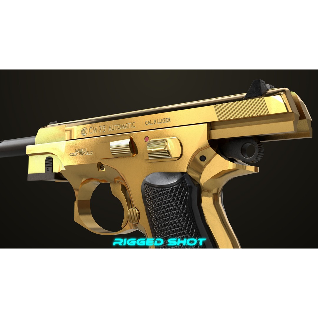 Pistol 09 Gold 3D Model – Low Poly Game Ready Gun with PBR Textures - View 38