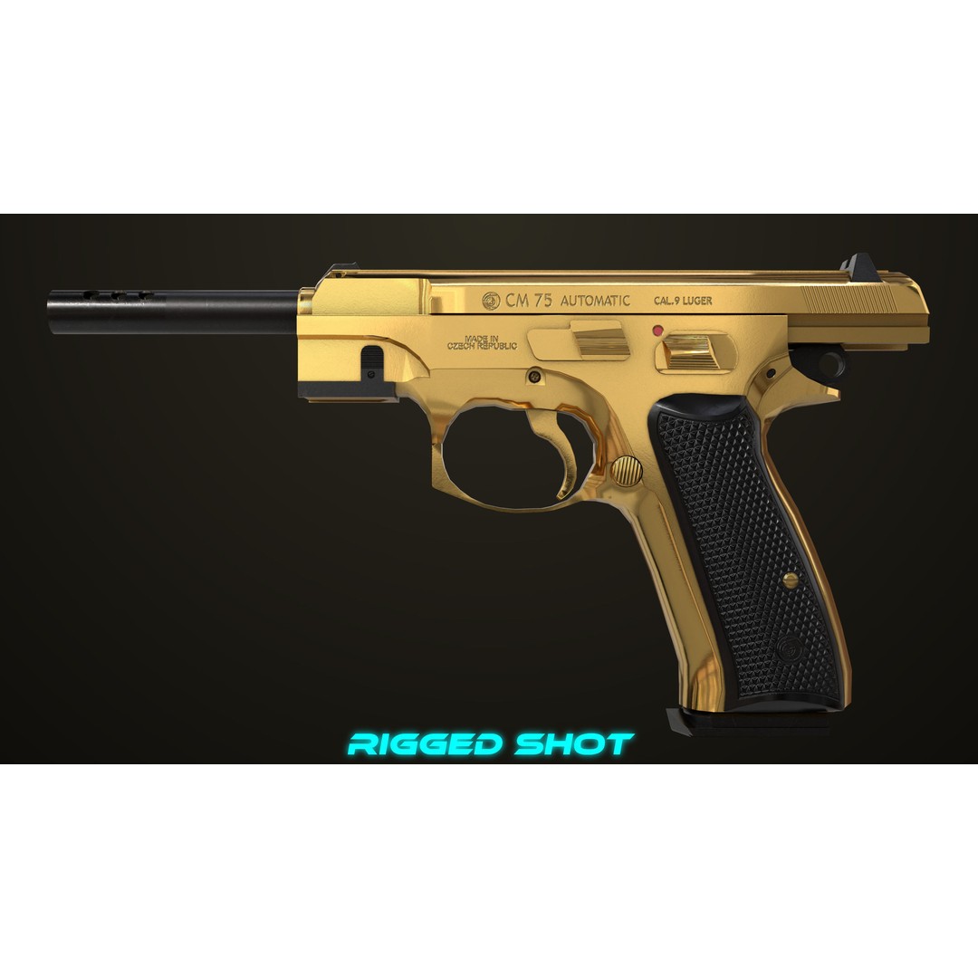 Pistol 09 Gold 3D Model – Low Poly Game Ready Gun with PBR Textures - View 39