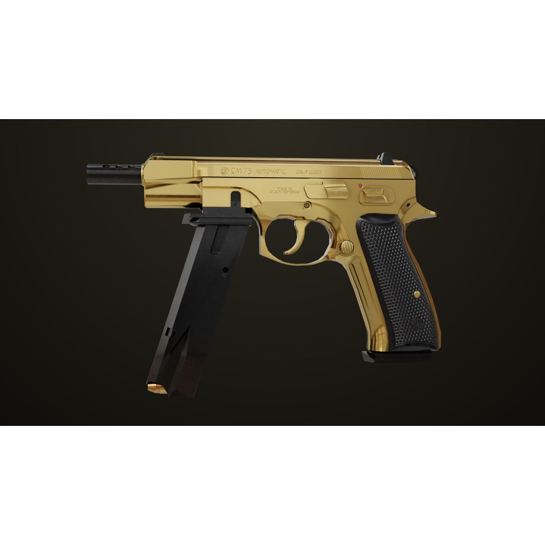 Pistol 09 Gold 3D Model – Low Poly Game Ready Gun with PBR Textures - View 4
