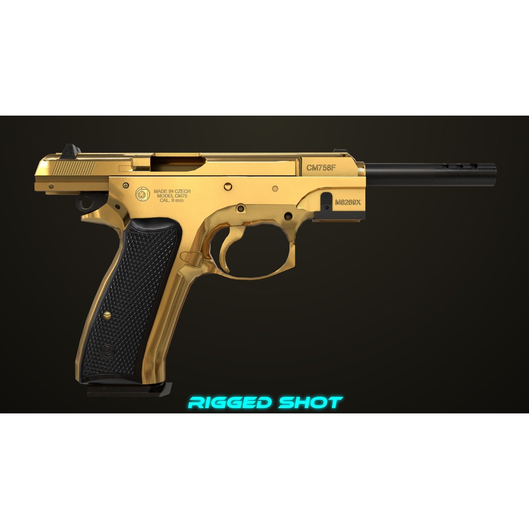 Pistol 09 Gold 3D Model – Low Poly Game Ready Gun with PBR Textures - View 40