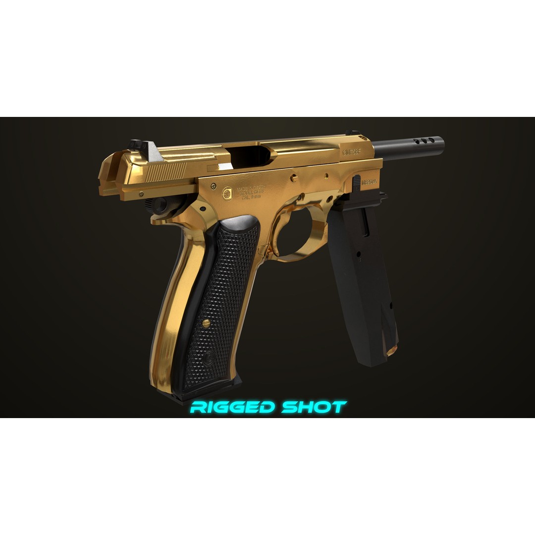 Pistol 09 Gold 3D Model – Low Poly Game Ready Gun with PBR Textures - View 5