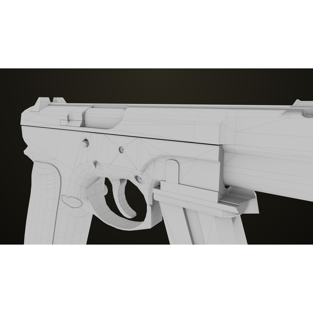 Pistol 09 Gold 3D Model – Low Poly Game Ready Gun with PBR Textures - View 58