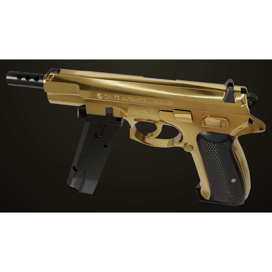 Pistol 09 Gold 3D Model – Low Poly Game Ready Gun with PBR Textures - View 6