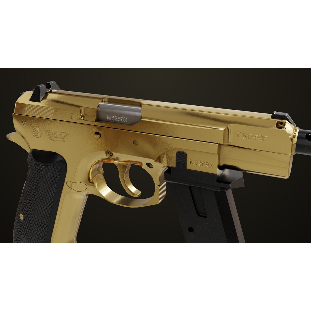 Pistol 09 Gold 3D Model – Low Poly Game Ready Gun with PBR Textures - View 7