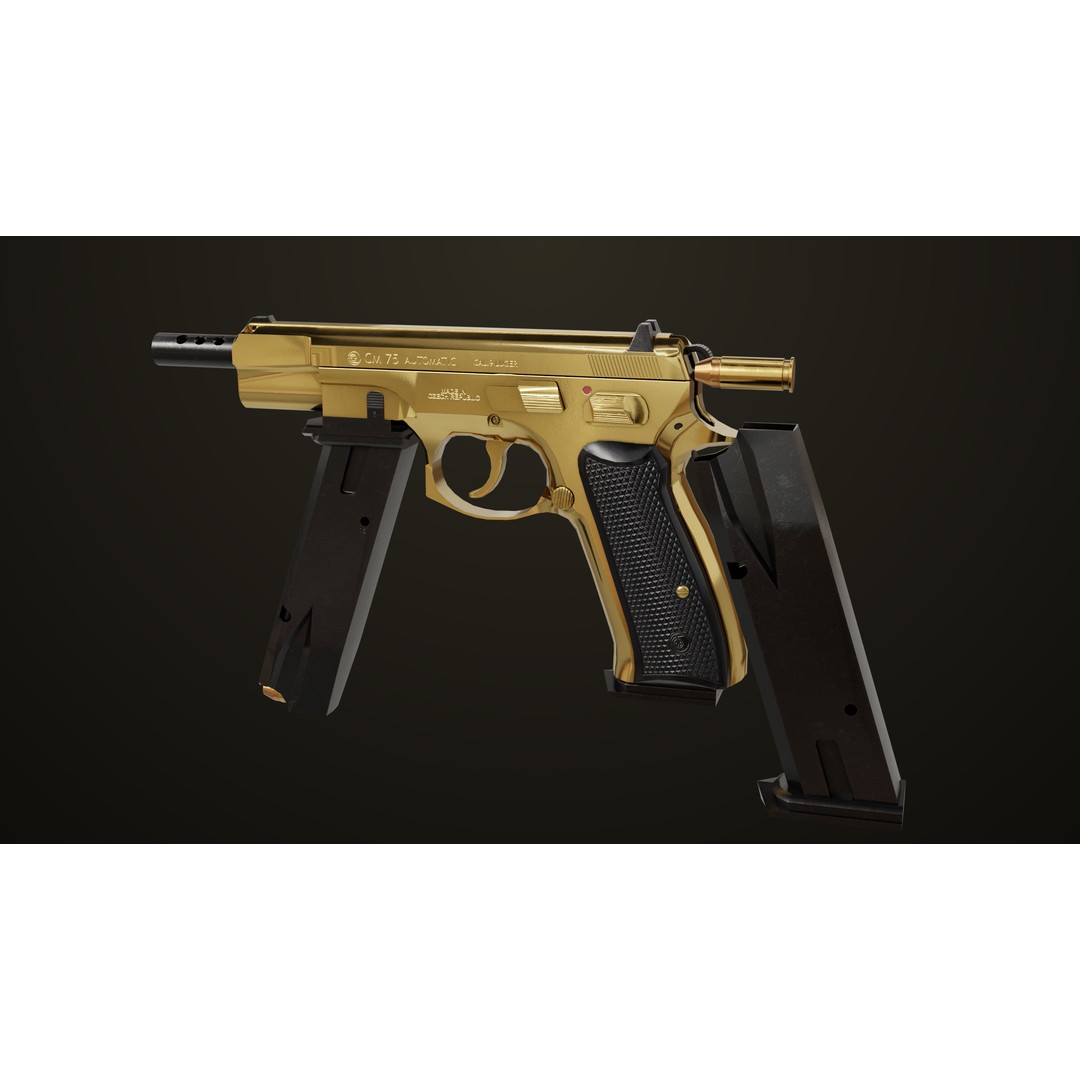Pistol 09 Gold 3D Model – Low Poly Game Ready Gun with PBR Textures - View 8