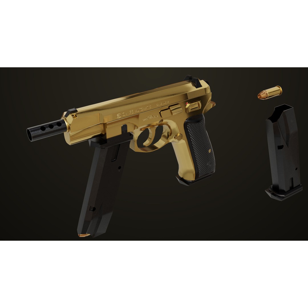 Pistol 09 Gold 3D Model – Low Poly Game Ready Gun with PBR Textures - View 9