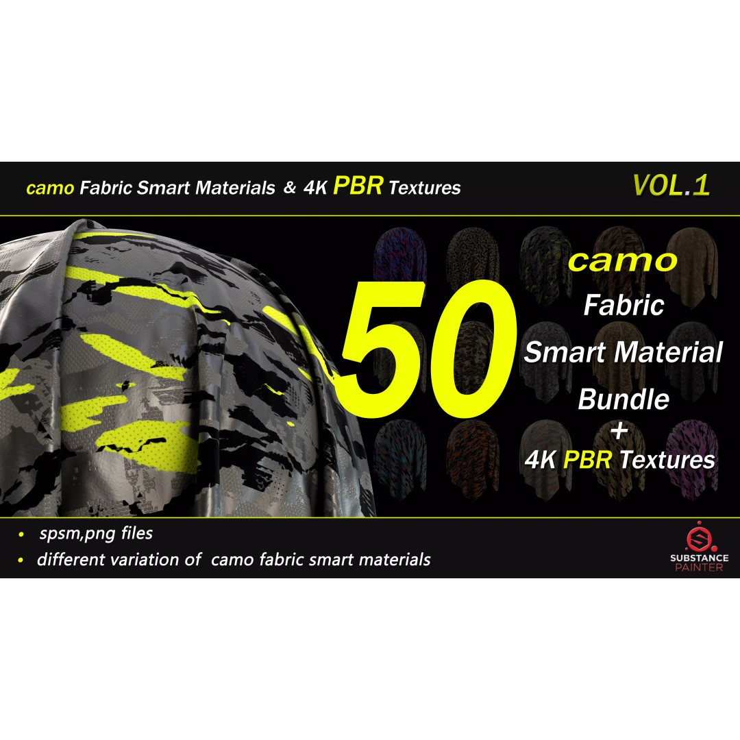 Camo Fabric Smart Material Bundle – 50 High-Quality Textures, PBR - View 2