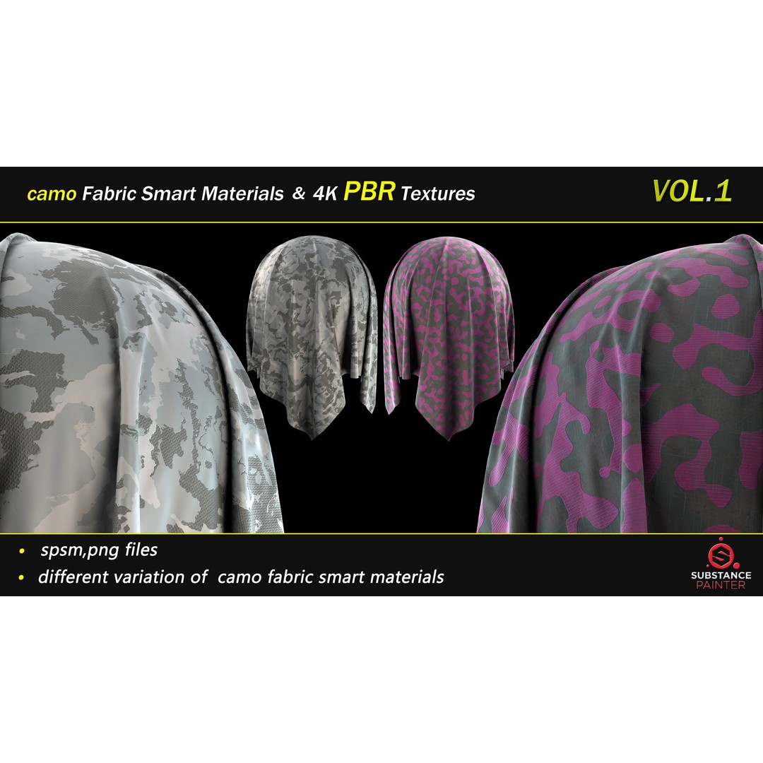 Camo Fabric Smart Material Bundle – 50 High-Quality Textures, PBR - View 7