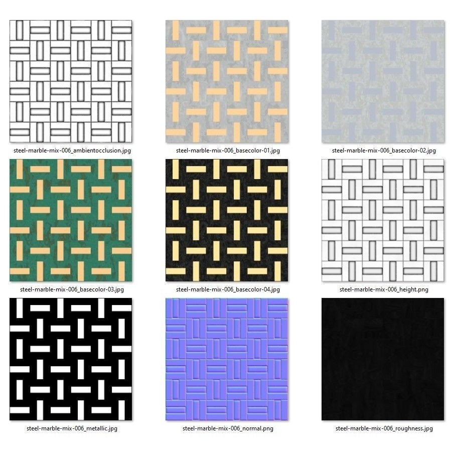 Steel and Marble Tile 3D Model – PBR Textures, 4 Colors, OBJ