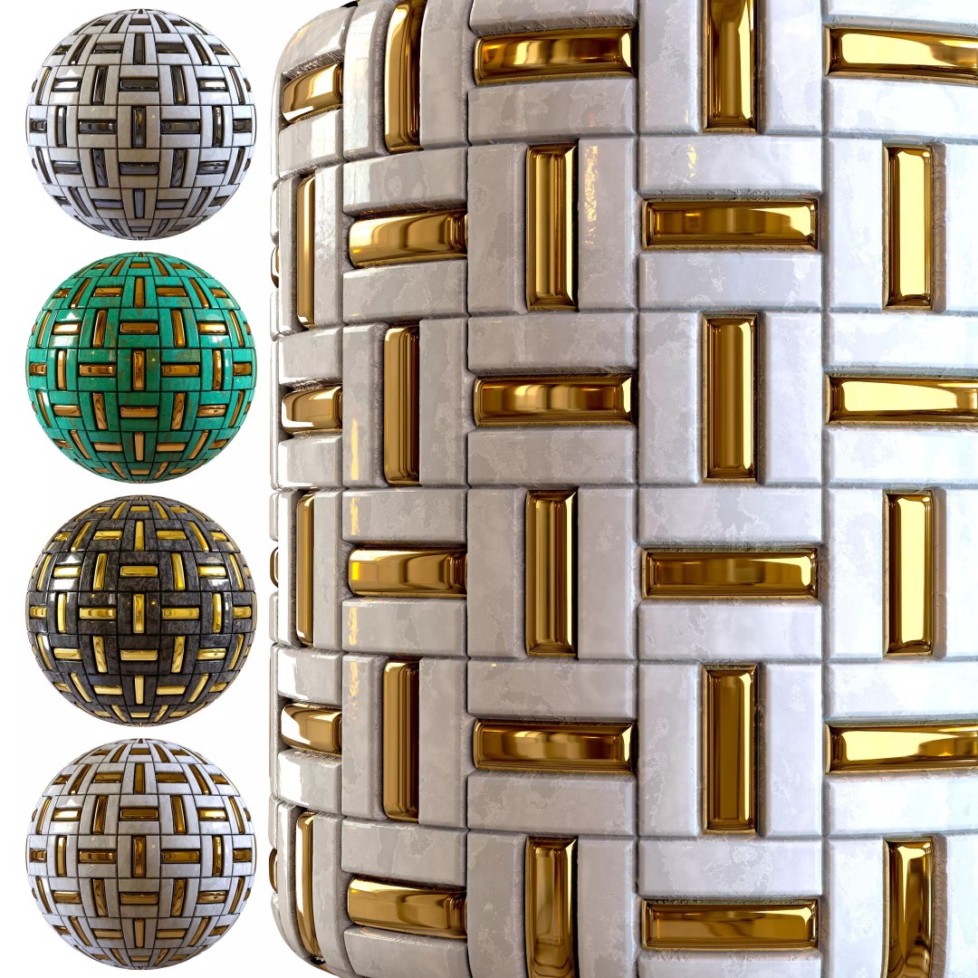 Steel and Marble Tile 3D Model – PBR Textures, 4 Colors, OBJ - View 2