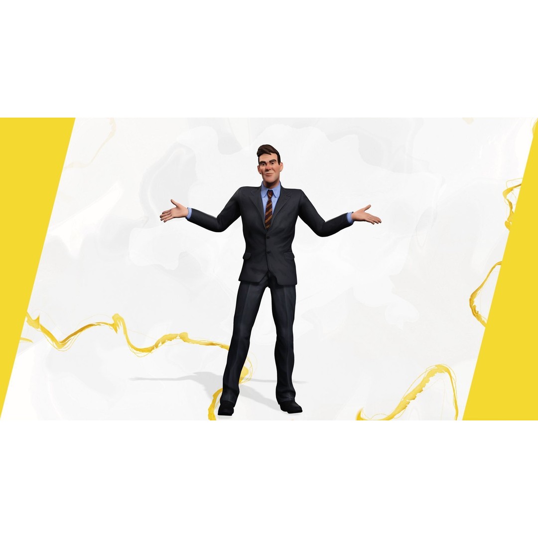 Toon Businessman 3D Model – Low Poly Rigged Character for Animation - View 11