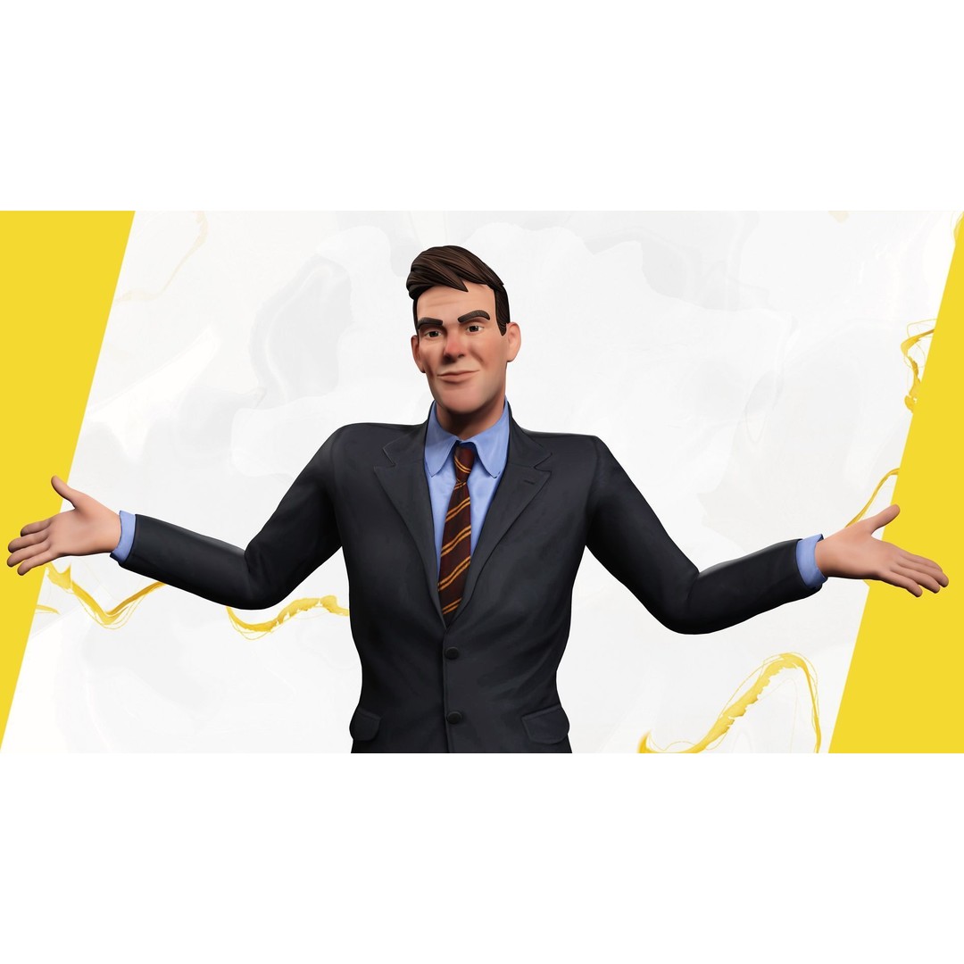 Toon Businessman 3D Model – Low Poly Rigged Character for Animation - View 13