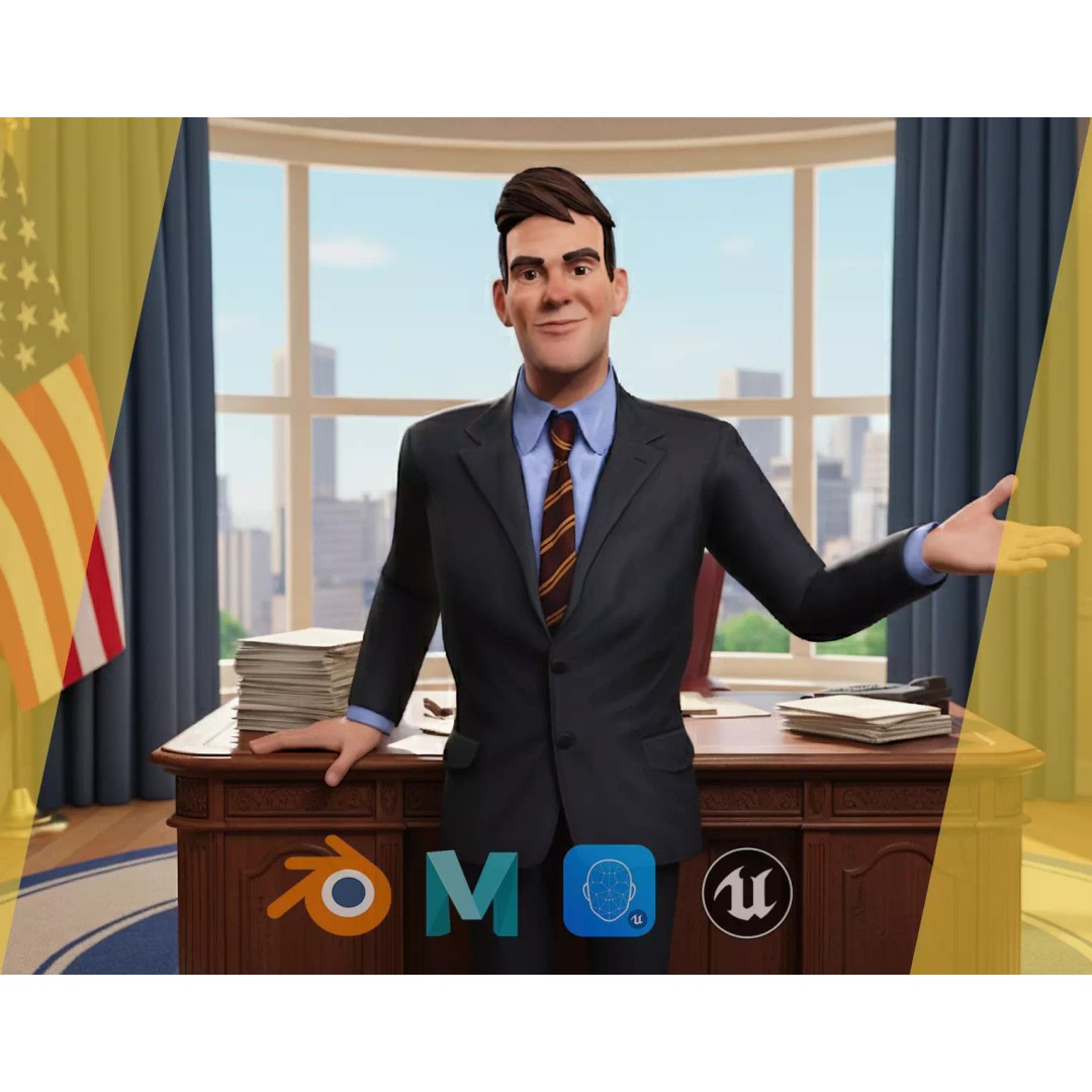 Toon Businessman 3D Model – Low Poly Rigged Character for Animation - View 2